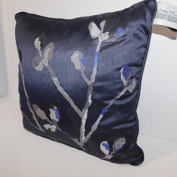 Winston Thomas Gray Silver Blue Floral Throw Pillow 15" x 15" - Picture 4 of 6